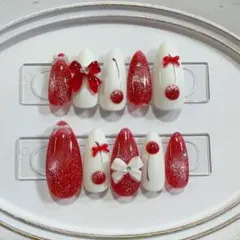 【現品・即購入可】ネイルチップ ハンドメイド レッドマグ さくらんぼネイル