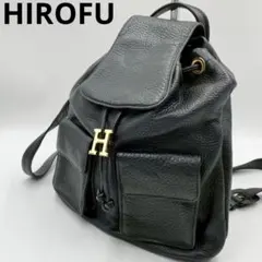 ヒロフ　ミニリュック　巾着リュック　レザー　Hロゴ　シボ革　ブラックのサムネイル