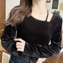 【極美品】アシンメトリーネックシャイニーベロアトップス