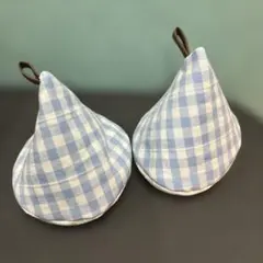ハンドメイド 鍋つかみ ミトン 水色チェック 2個セット
