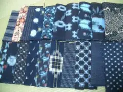 古布木綿絣はぎれミニ20枚⑪アンティーク着物生地備後久留米書生藍染め雪ん子型染め