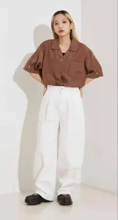 Nomine タックボリュームデニムパンツ白ホワイトワイドノミネSサイズのサムネイル