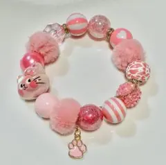 【B037】にゃんこブレスレット ピンク