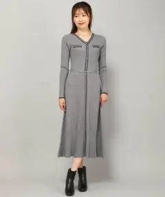配色プリーツニットワンピース グレー ミッシュマッシュ