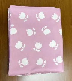 ピンク地　白色チューリップ　花柄プリント生地 綿プリント生地　ハンドメイド