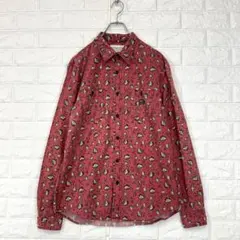 s3380 デニム&サプライラルフローレン【M】桃色 花柄 長袖オープンシャツ