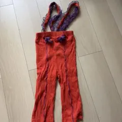 Markeys オレンジ ストライプ フリルオーバーオール