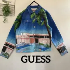 【新品未使用】　GUESS 柄　デニム　ジャケット　夏柄　レディースのサムネイル