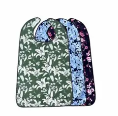 花柄 エプロン 3枚セット　緑　青　黒　お食事用　介助　介護　介護用エプロン