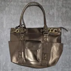 美品 ブロンズゴールド Y2K 韓国 チェーンレザーバッグ スタッズ 船形
