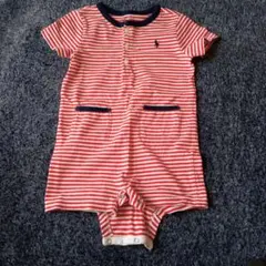 Ralph Lauren 赤白ストライプロンパース 6M