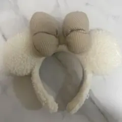 ディズニー ミニーちゃんボア 白モコモコ カチューシャ アイボリー