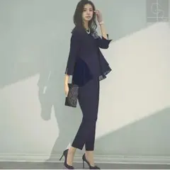 新品 2点セット ネイビー フレアスリーブ パンツスーツ
