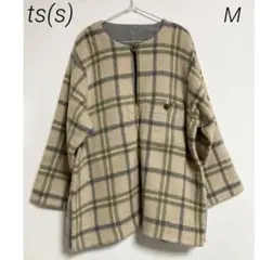0518 ts(s)ティーエスエス 新品 ノーカラー リバーシブルチェックコート