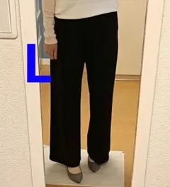 クレープジャージーストレートパンツ Lサイズ ブラック