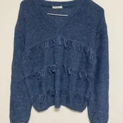 ベイフロー❤︎フロントフリンジVネックニット ダークブルー3（M相当）