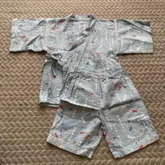 美品　ミキハウス水色 きんぎょとトンボ柄甚平 110サイズ