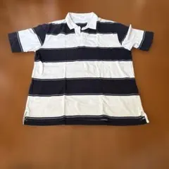 UNIQLO ネイビー/ホワイト ストライプ ポロシャツ ラガーシャツ　L