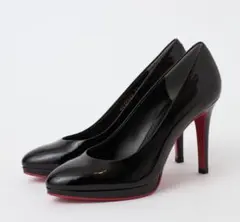 極美品DIANA エナメル　ストーム付パンプス　黒赤21.5cm