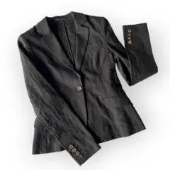 【美品】セオリー リネン混 テーラードジャケット 黒 ストレッチ M【B75】