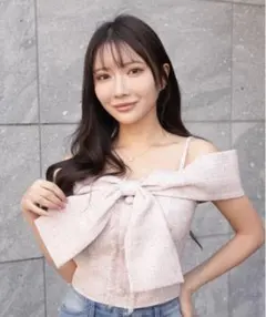 LIPSERVICE リボンツイードオフショルトップス