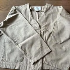 ベージュ ノーカラージャケット 100%コットンのサムネイル