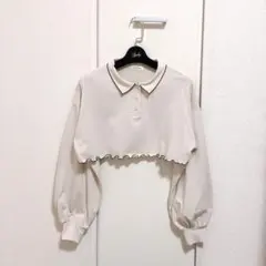 アプレジュールミニョン フリル ショート ポロ ボリュームスリーブ カットソー