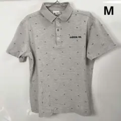 ​【美品M】アディダス ゴルフ ポロシャツ グレー 総柄 ロゴ刺繍 メンズ