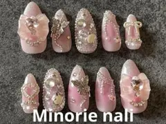 ネイルチップ　現品　量産型　フレンチガーリー　ハートリボン 韓国 ワンホン