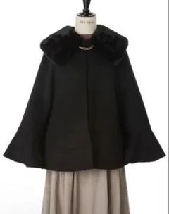 Her lip to ファー付きケープコート 黒　Sサイズ