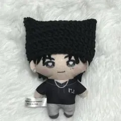 ぬい服 猫耳帽子　ねこみみ　ニット帽　ちびぐるみ　編み物　黒　ブラック　かぷっこ