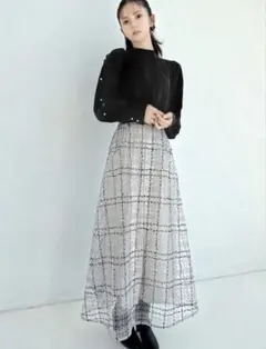 GRL グレイル　チェック刺繍シアーフレアスカート　tu538のサムネイル