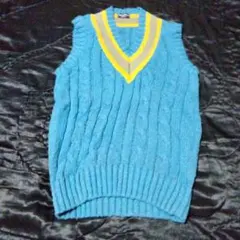 ターコイズ ケーブル編み ニットベスト/ベスト/トップス/M/男女兼用