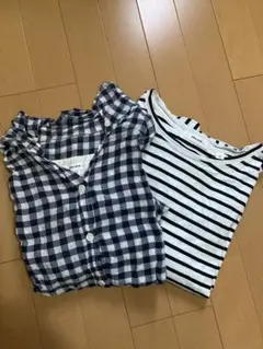 ニコアンド　チェックシャツ＆バルーン袖ボーダーTシャツ　２枚セット