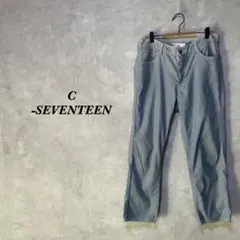 C17 デニムパンツ ロゴ金具 ストレッチ 無地 ライトブルー L 3406