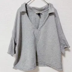 UniversalThread 襟付きVネックスウェット グレー L クロップド