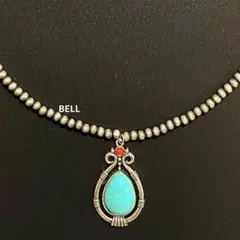 ターコイズ 燻 ネックレス ナバホ族 赤 インディアン ジュエリー パール 3㍉