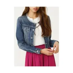 rienda ノーカラーFrayedデニムジャケット