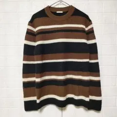 GU ジーユー (M)　メンズ ボーダー クルーネックセーター