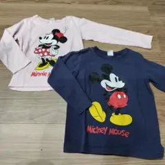 男女双子　ミッキーマウス＆ミニーマウス 長袖カットソーセット