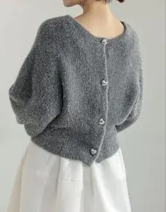 Re:EDIT 前後2WAYハートボタンラメフェザーニットカーディガン