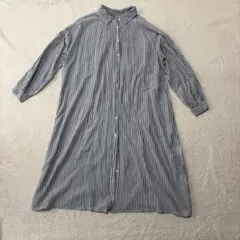 サマンサモスモス ストライプロングシャツ ワンピース ブルー 美品