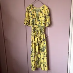 ロペピクニック イエロー 紺花柄 半袖ワンピース38