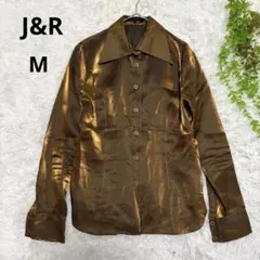 J&R◆ゴールドシャツ　サテン 長袖　薄手　舞台衣装　派手　Mサイズ