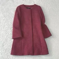 INED イネド　ノーカラー　ウールコート　赤　レッド　9号