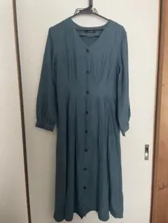 w closet Vネックボタン付きロングワンピース　ブルー　Fサイズ