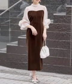 上品 ベロア ワンピースシアー結婚式お呼ばれSALON by Chicoパール襟