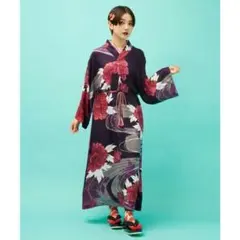夏新作 花舟ならいワンピース 花舟振袖風UV羽織 二点セット 着物風 ふりふ 花舟ならいワンピース 花舟振袖風UV羽織 二点セット 着付け不要 倭物や