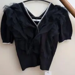 SNIDEL ネイビー フリル 半袖ニット F