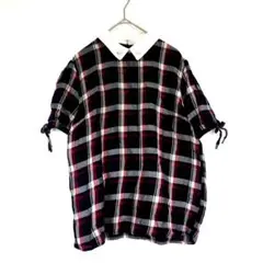 【アースミュージックアンドエコロジー】半袖　カットソー　チェック柄　ビジュー